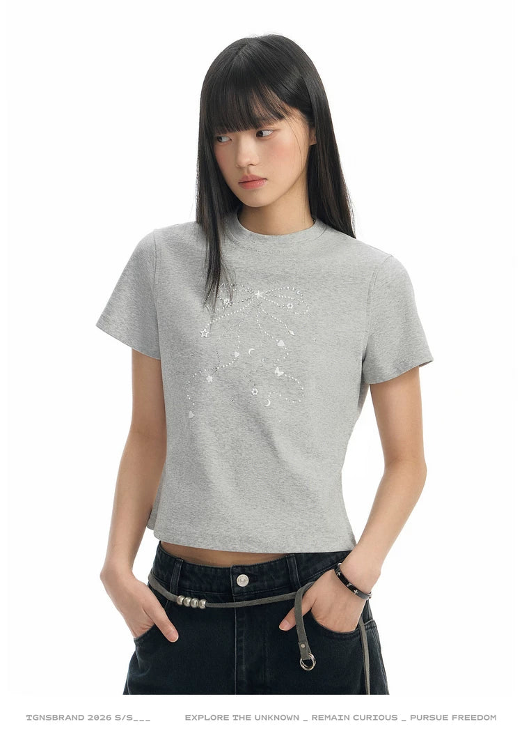 TGNS Shredded Diamond Pearl Bow Shoulder Tee