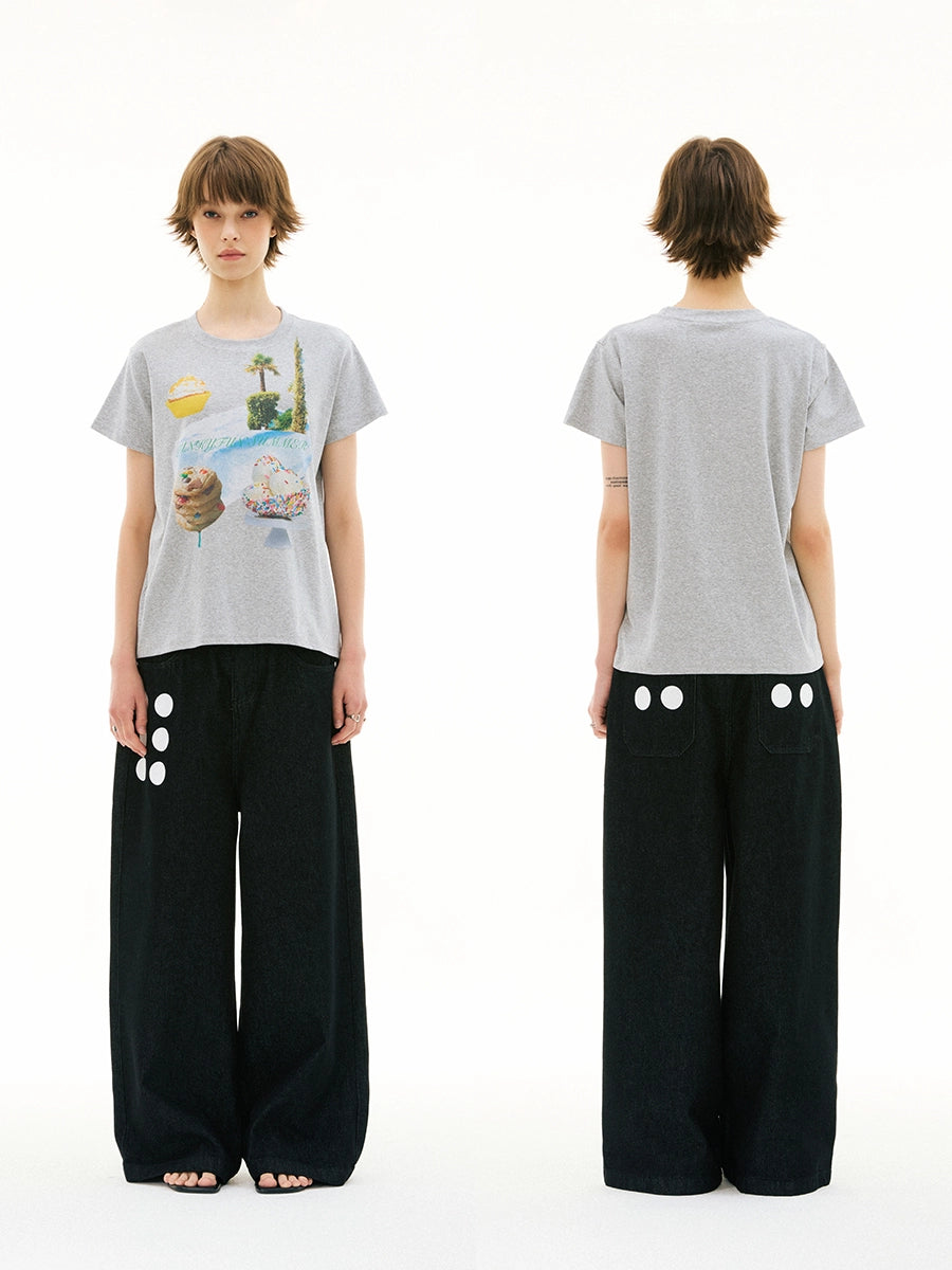 FUNKYFUN Direct Injection Printing Round Neck Front Shoulder Tee