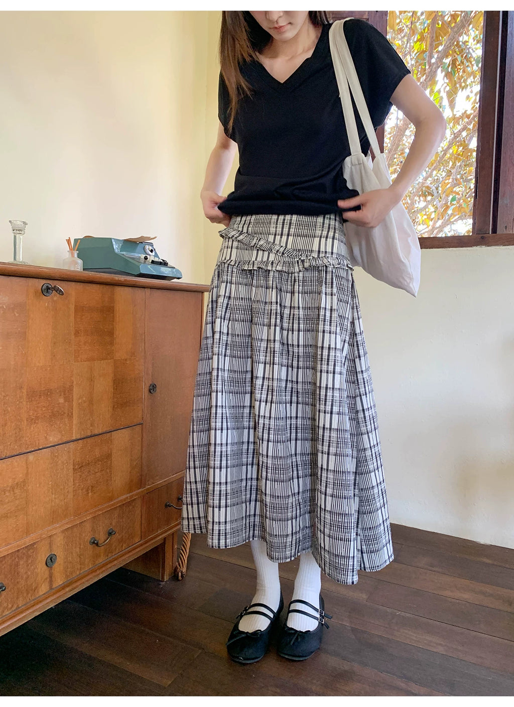KANO Fungus Lace Checked Skirt