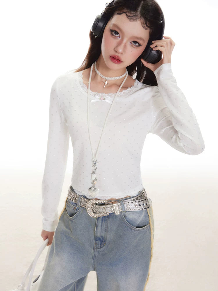 Imone Skinny Polka Dot Lace Long Sleeve