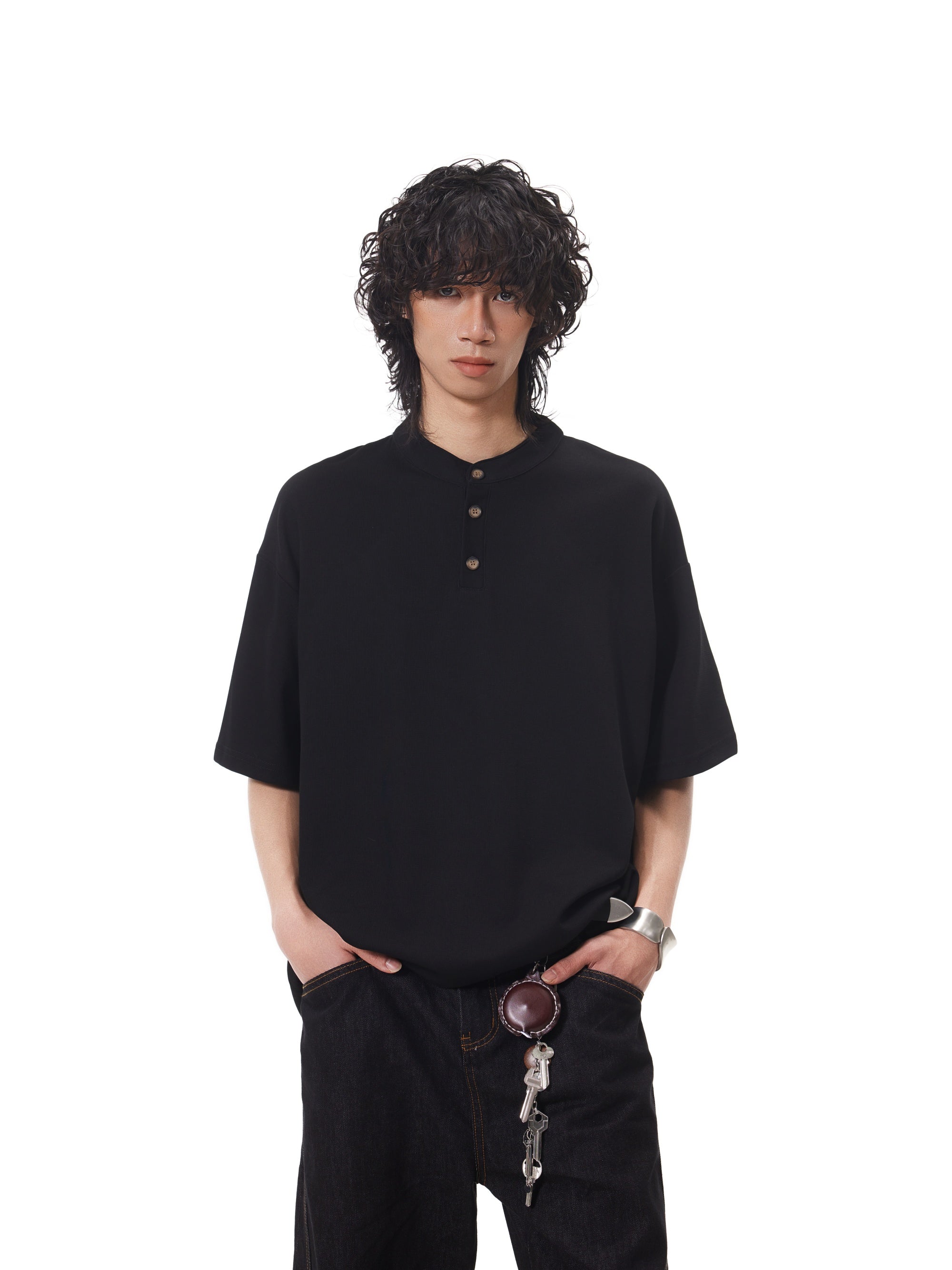 BTSG old money style Henry collar button Tee
