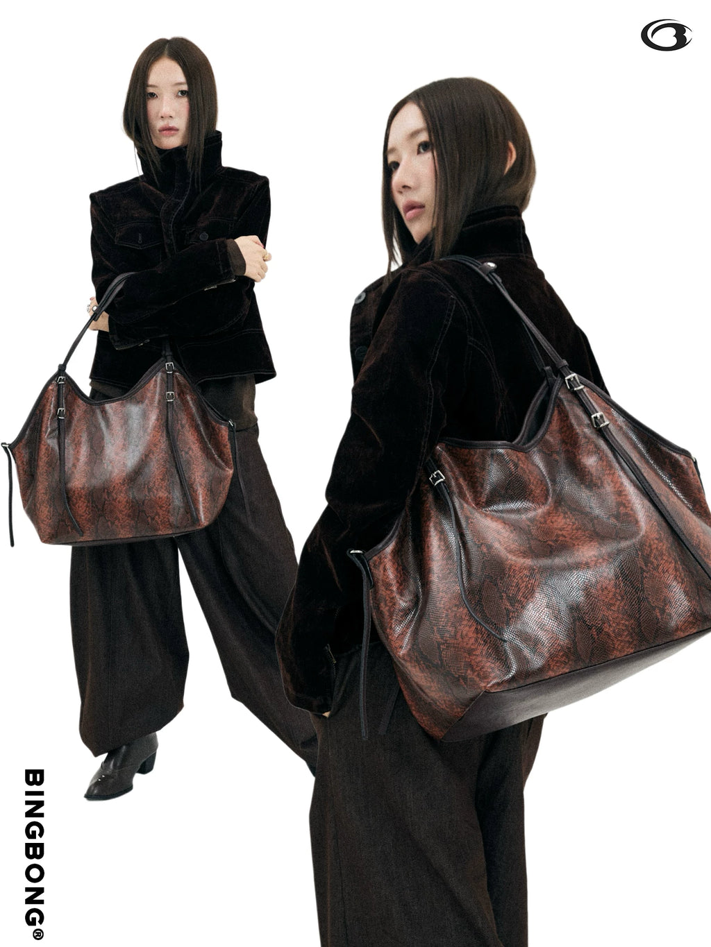 BINGBONG Large Capacity Snake Pattern Commuter Shoulder Tote Bag