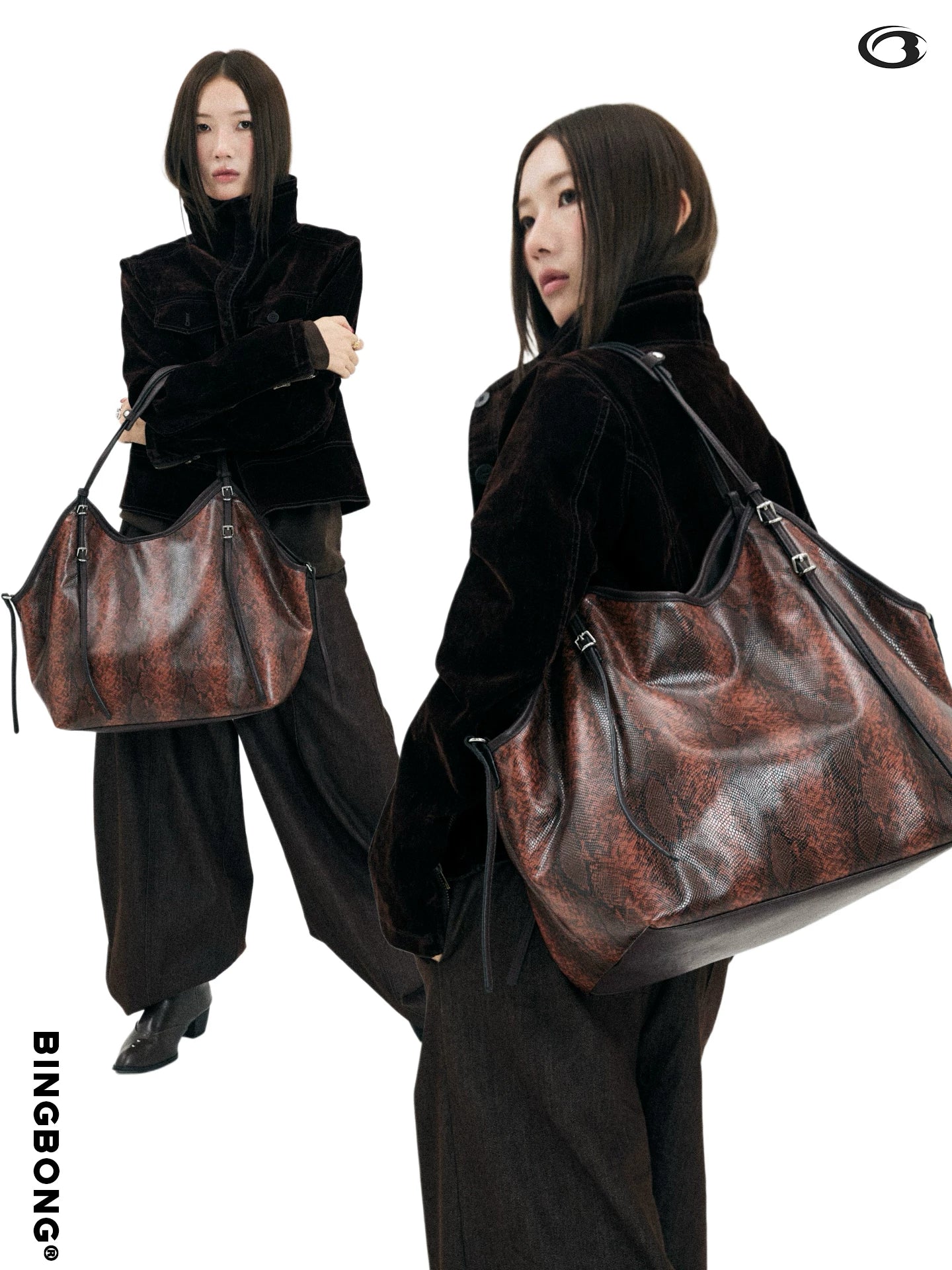 BINGBONG Large Capacity Snake Pattern Commuter Shoulder Tote Bag