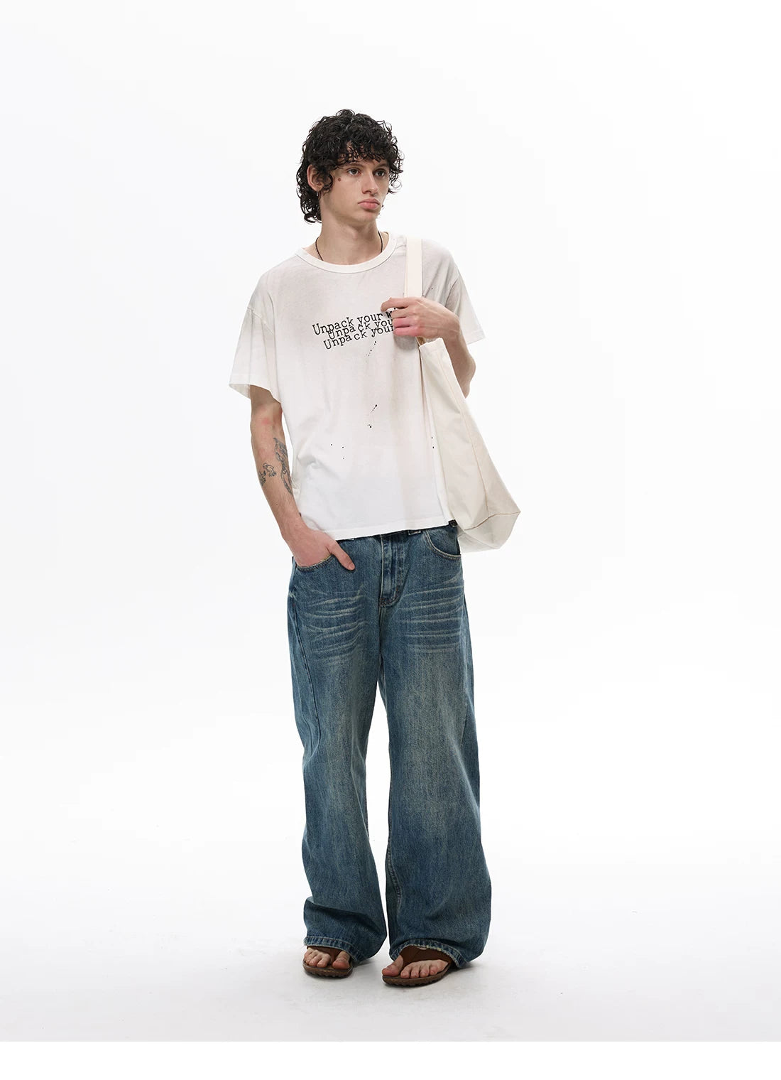 WLNEXT Splashing Ink Letter Print Lazy Tee