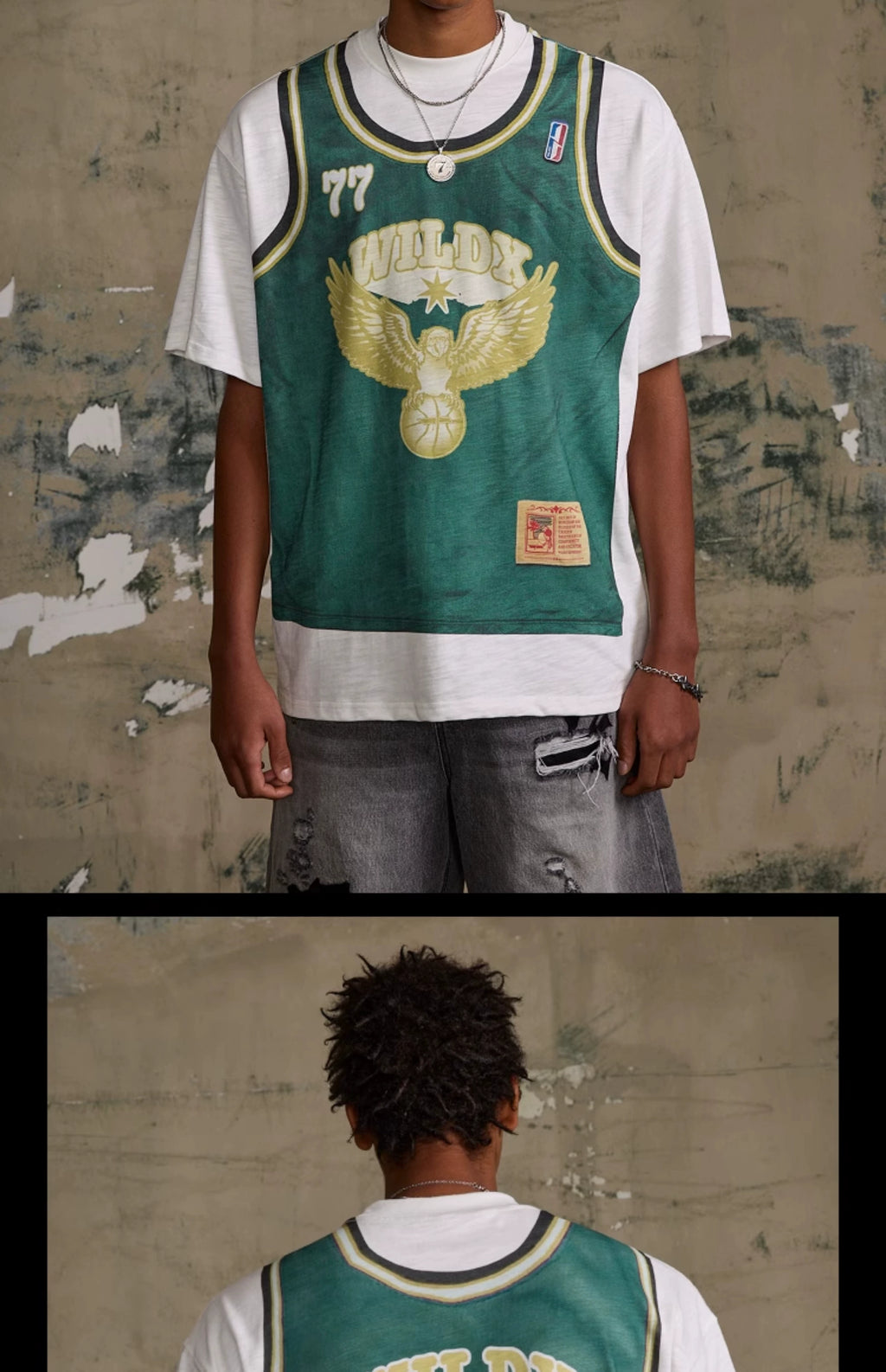 WildX Fake Two-piece Kangli Printed Retro Jersey Tee