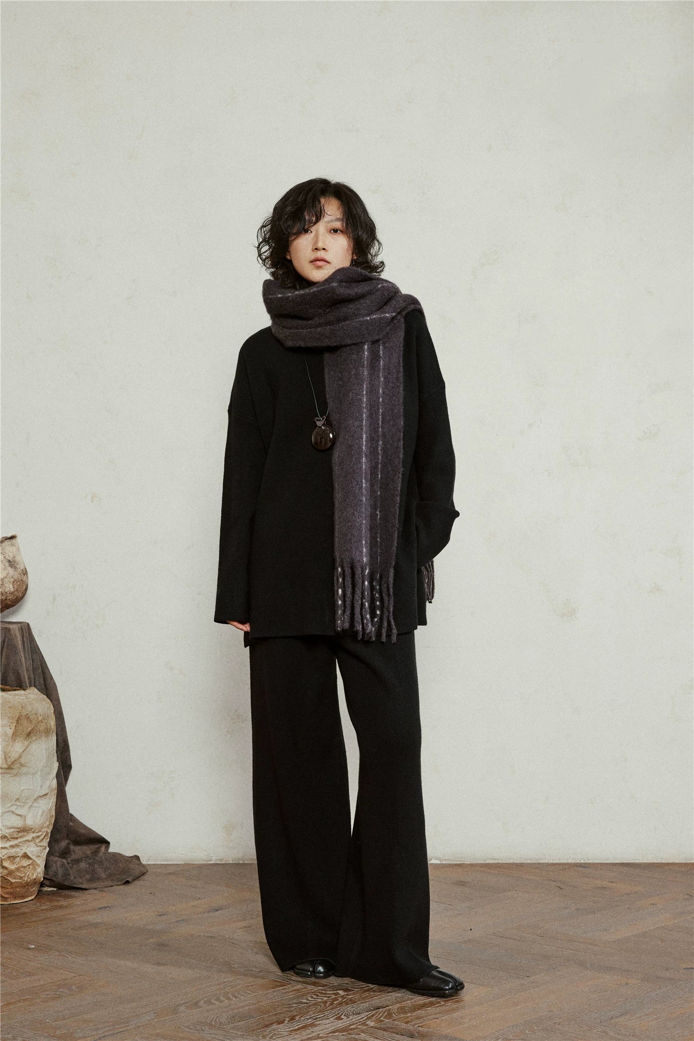 SUNYVONNE Vintage Striped Wool Scarf