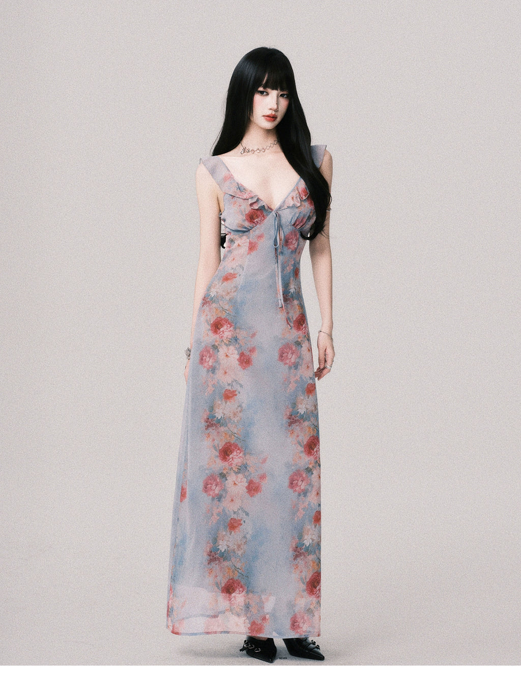 LULUSWINGS Vacation French V-neck Print Suspender Skirt