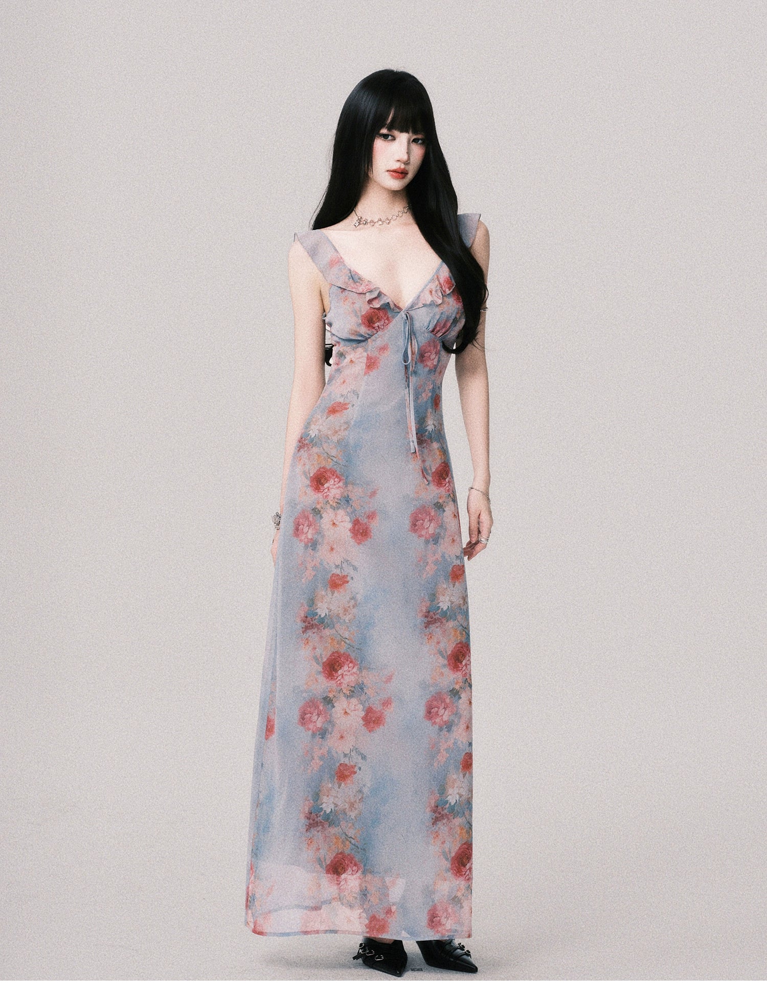 LULUSWINGS Vacation French V-neck Print Suspender Skirt