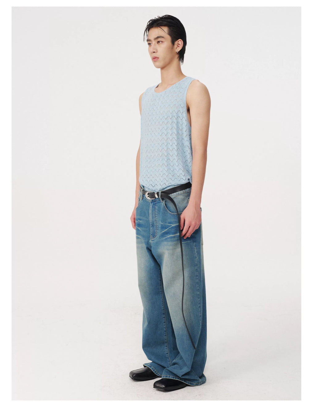 JCAESAR Corrugated Wide-leg Jeans