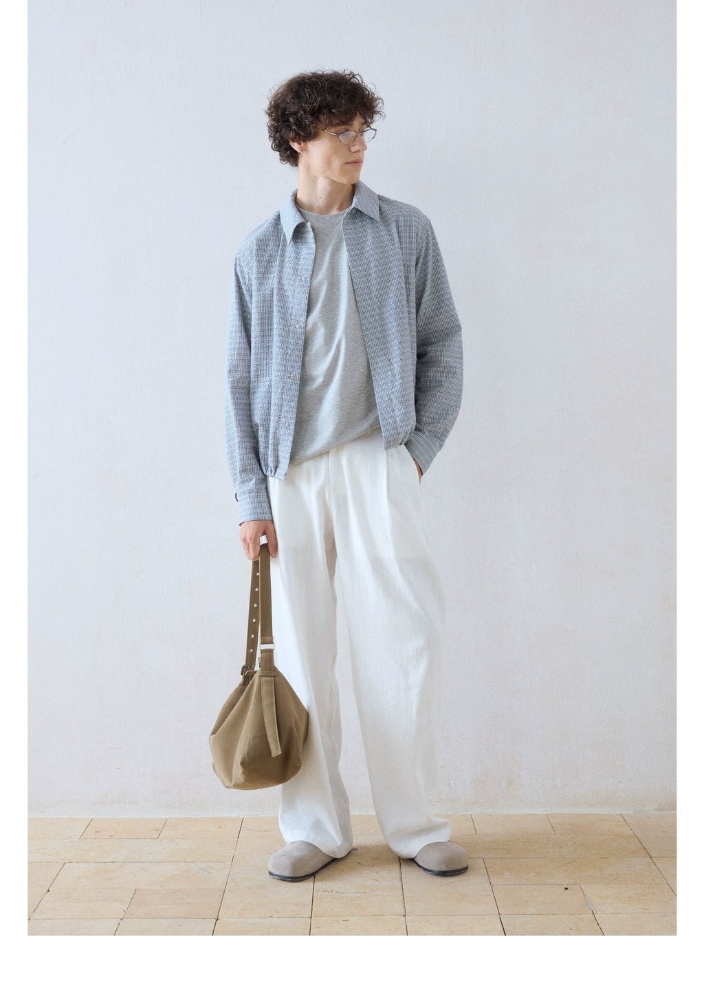 DIMC Wrinkled Texture Small Plaid Long-sleeved Shirt