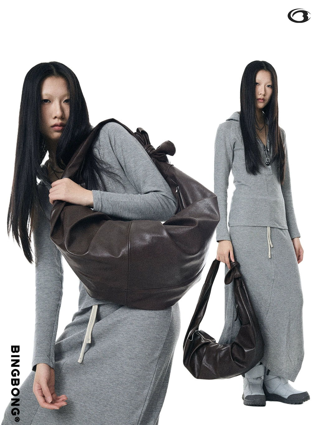 BINGBONG Simple Knotted Pleated Shoulder Messenger Bag