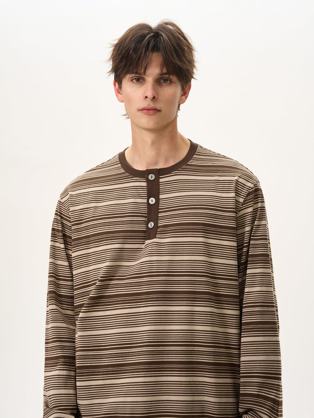 BTSG Premium Henry Neck Striped Long Sleeve Tee