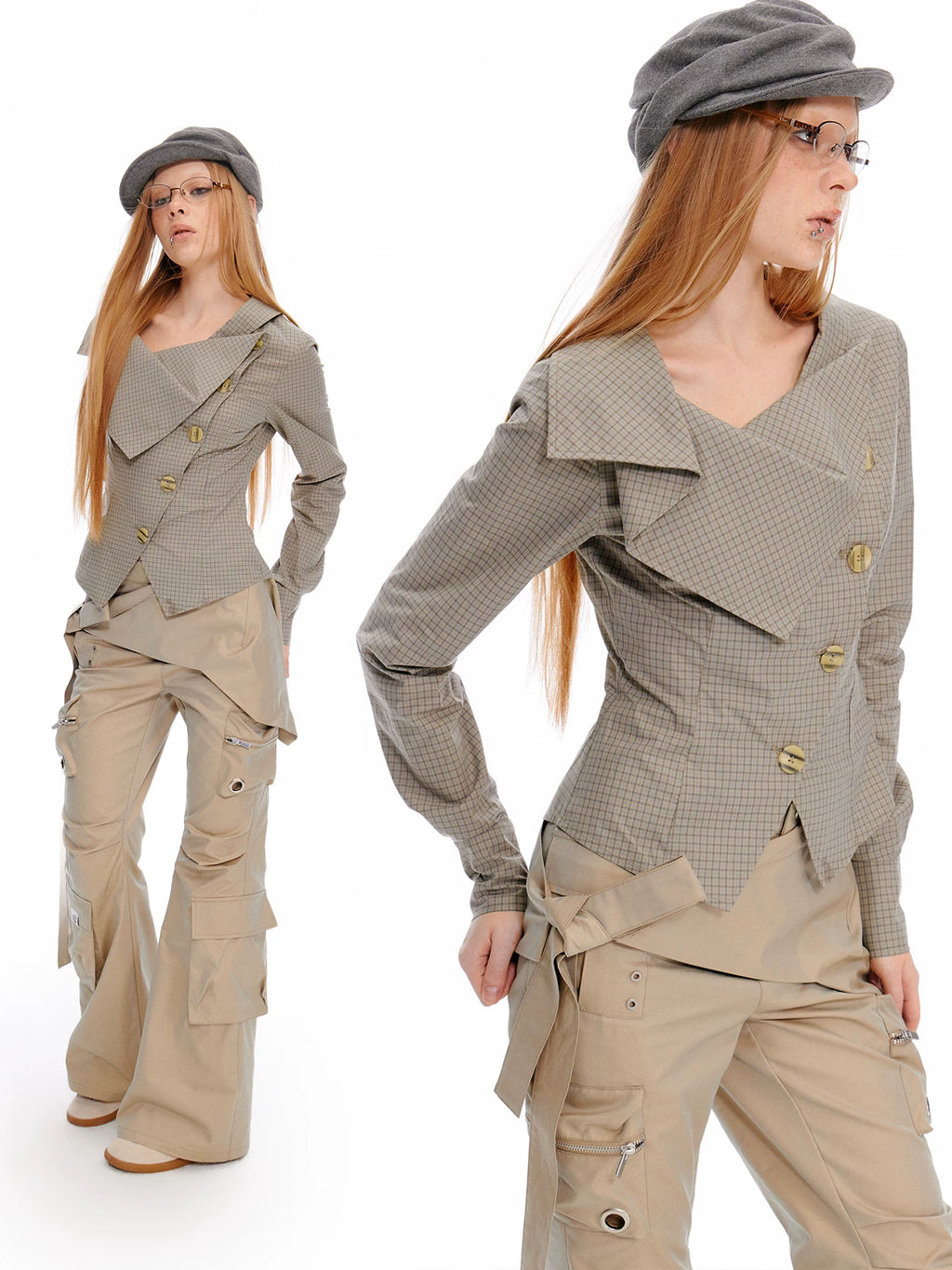 JIKOO Lapel Slim-fit Irregular Shirt