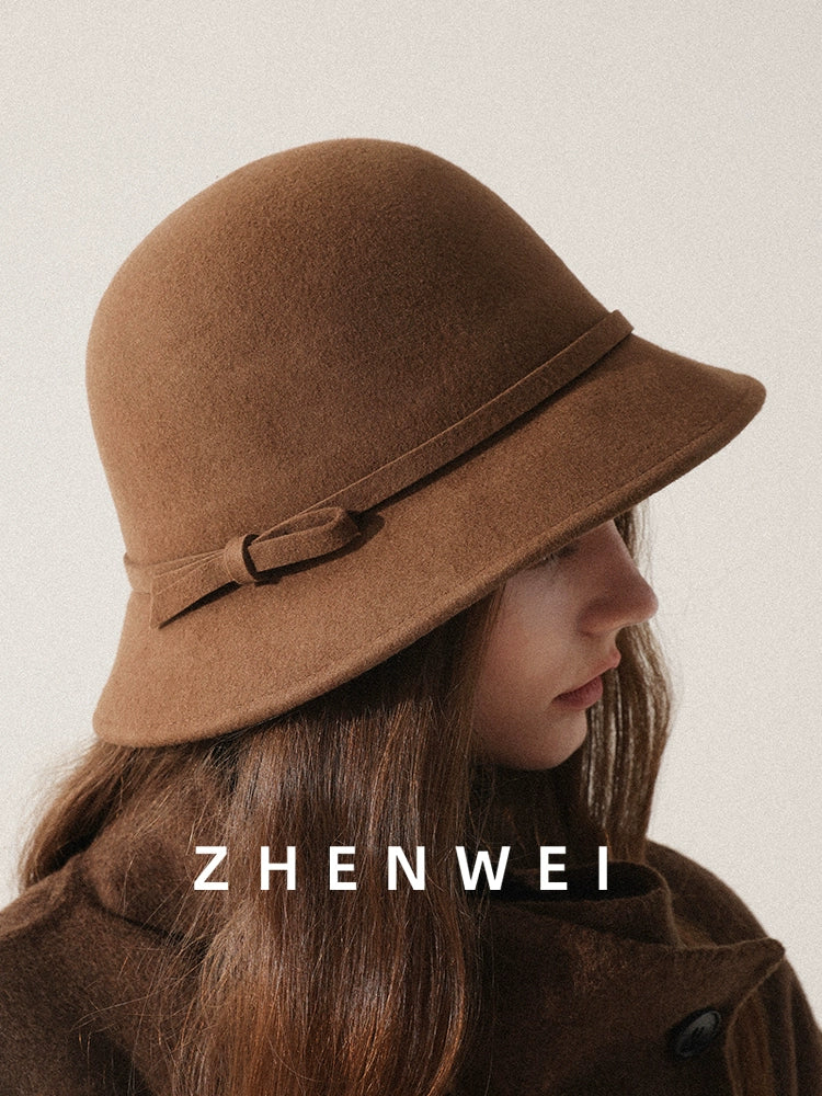 ZHENWEI Big Head Circumference Flat Top Woolen Pot Hat