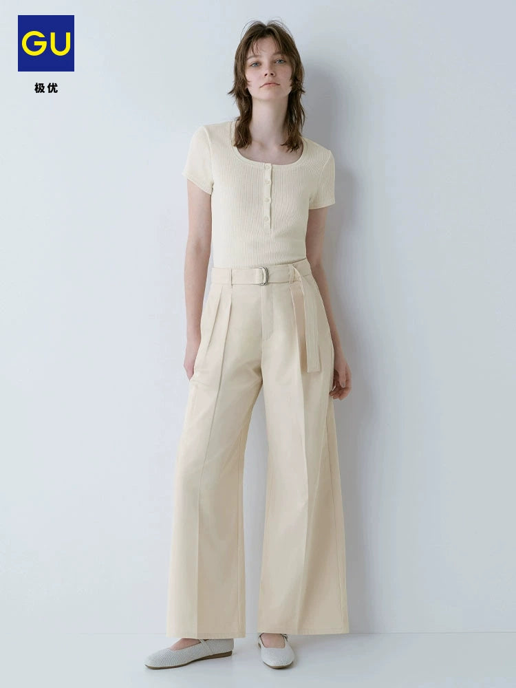 GU Straight Casual Pleated Simple Wide-leg Pants