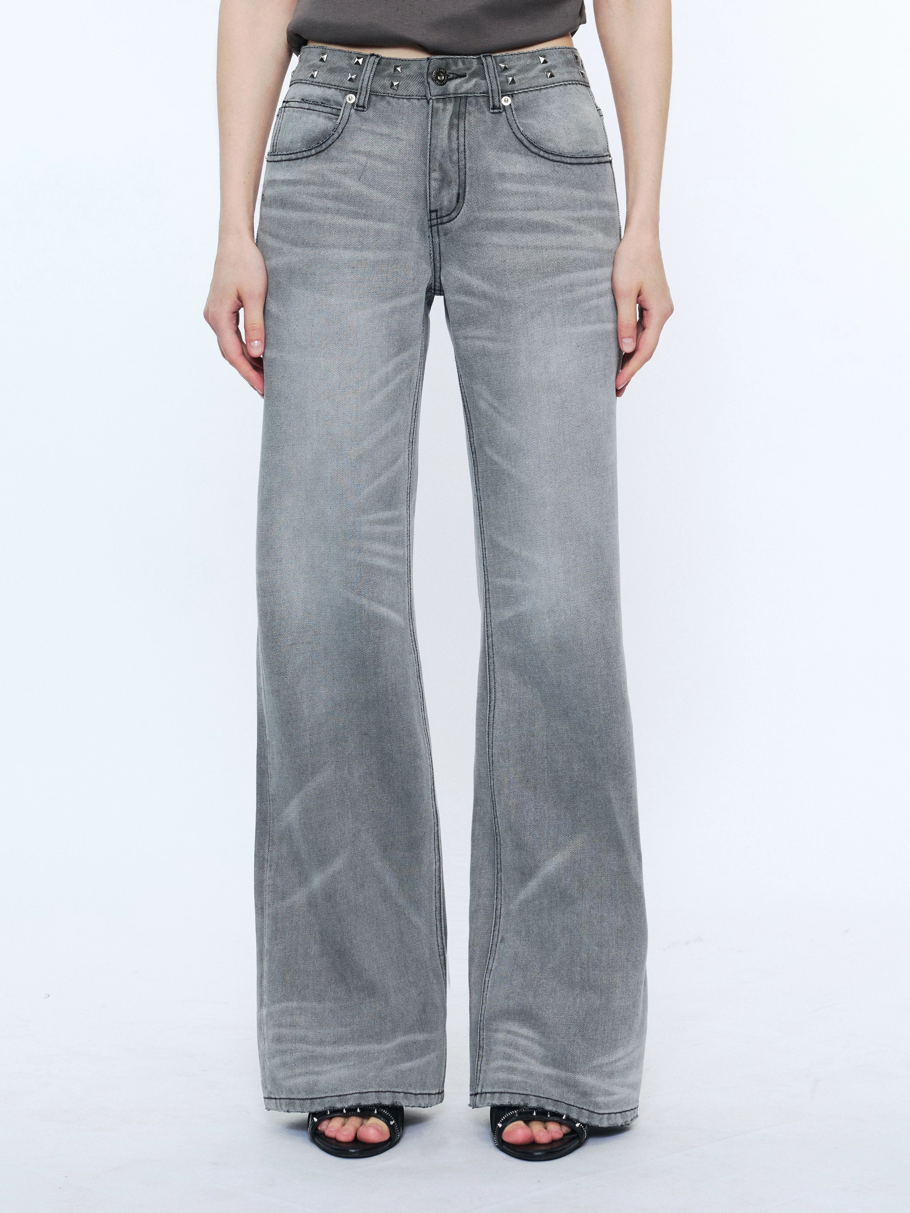 2th Desire Rivet Waist Straight Low Waist Jeans