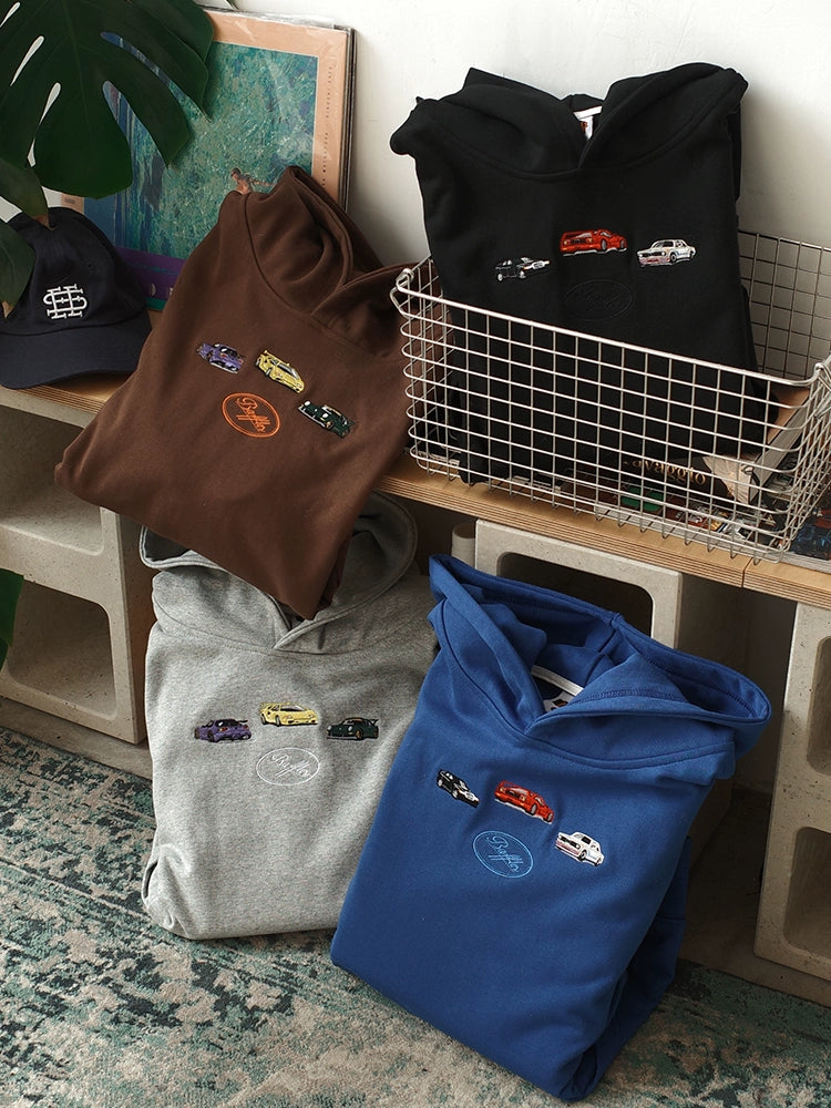 Battles Vintage Car Embroidered Hooded Sweater