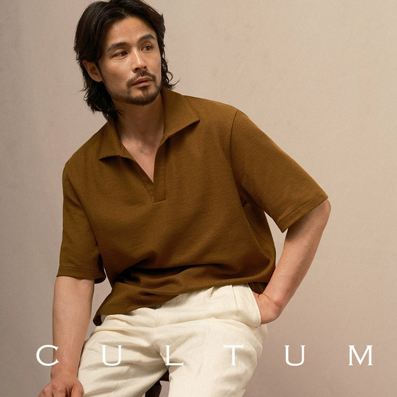 CULTUM Three-dimensional Striped Breathable Knitted POLO Shirt