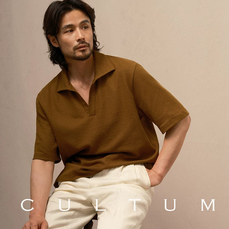 CULTUM Soft and Light Three-dimensional Striped Breathable Knitted Tee