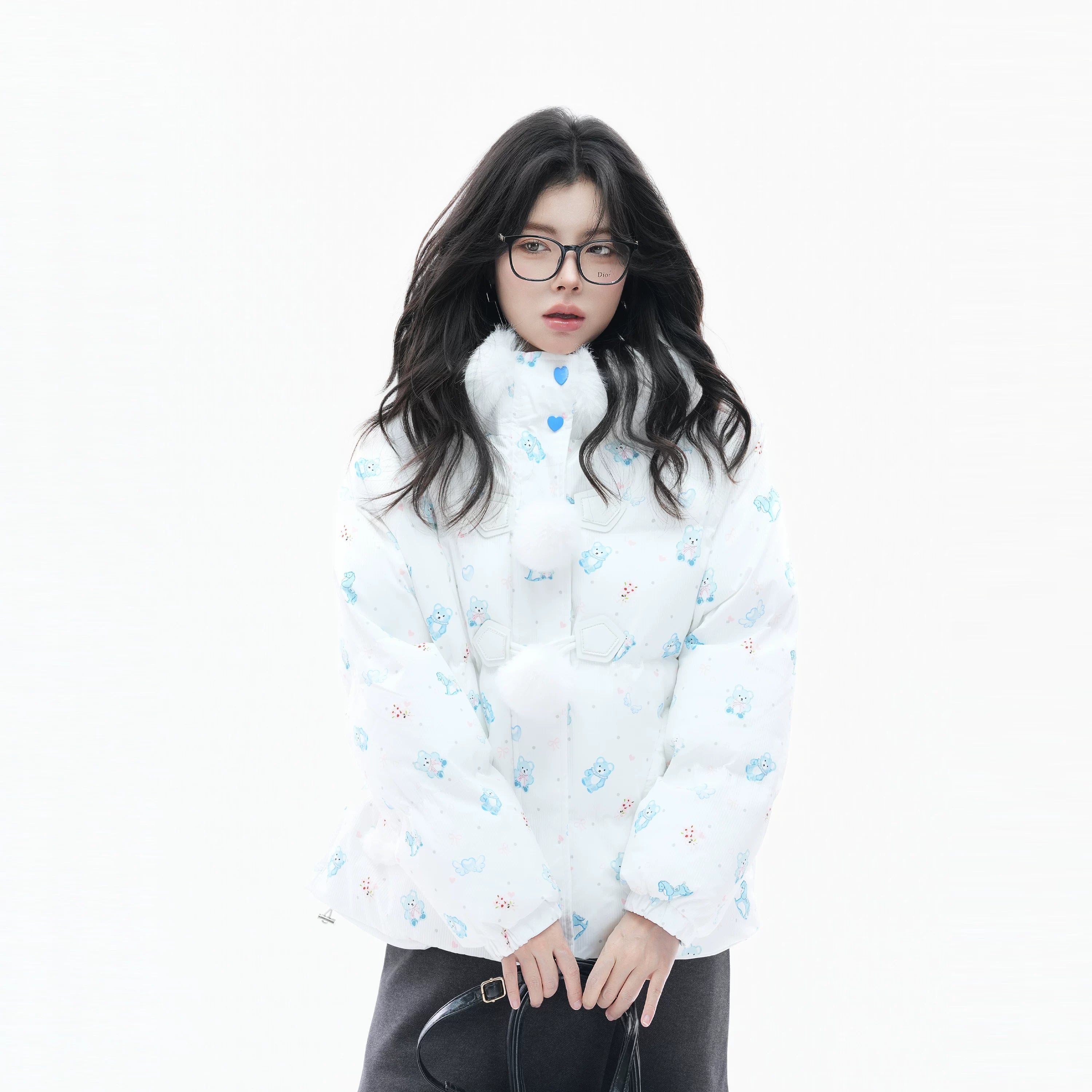 Zuocisankon Cartoon Bear Print Hooded Cotton-padded Coat