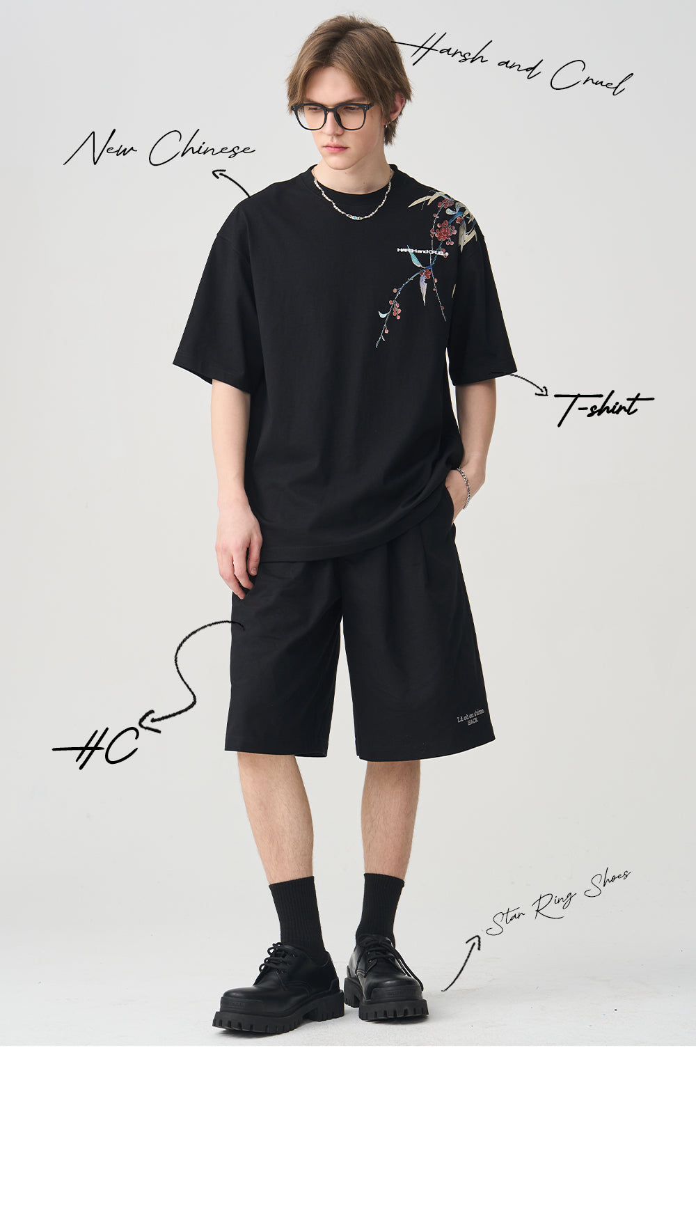 Harshandcruel New Chinese Over-the-Shoulder Ink Floral Tee