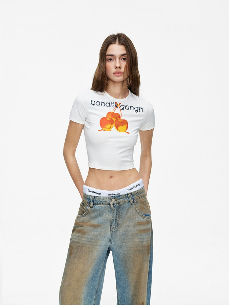 BGT Love Cherry Print Round Neck Tee