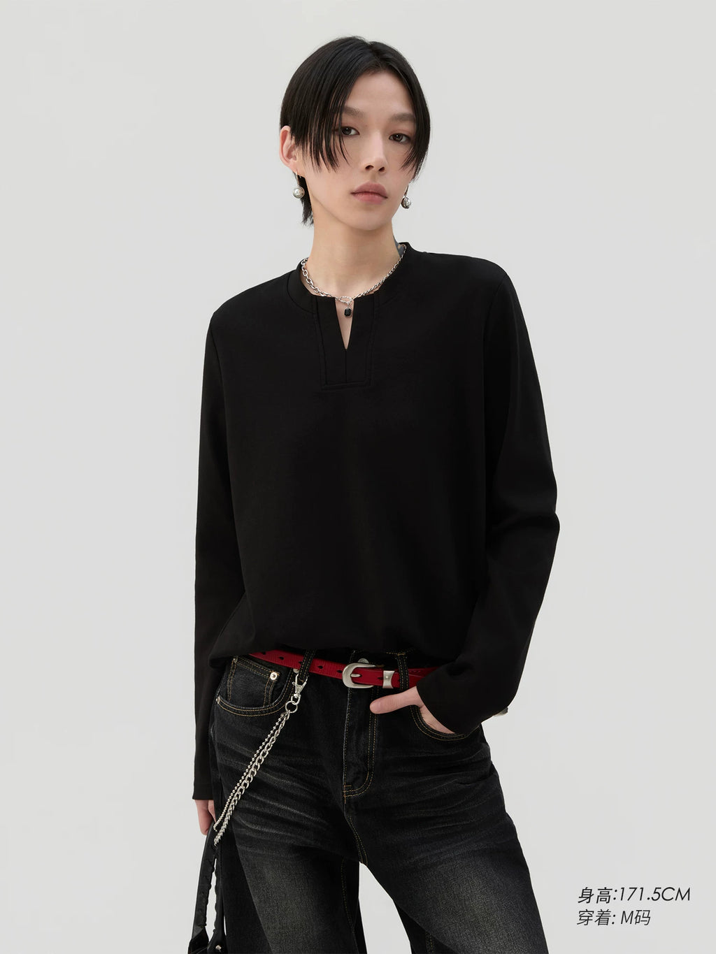 Sameuoo V-Neck Front Shoulder Casual Bottom Long Sleeve
