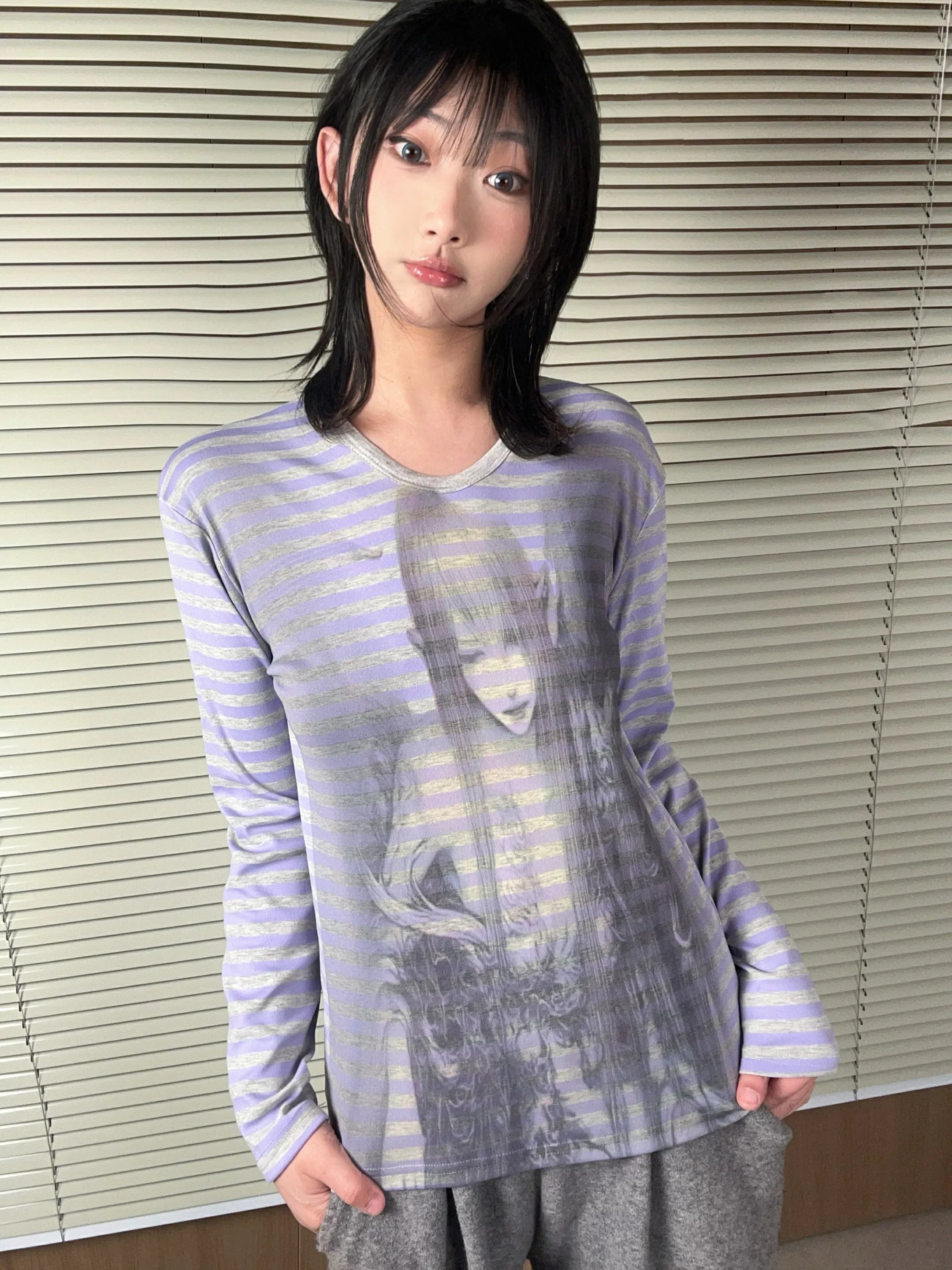 WEBBAR Striped Casual Versatile Long Sleeve