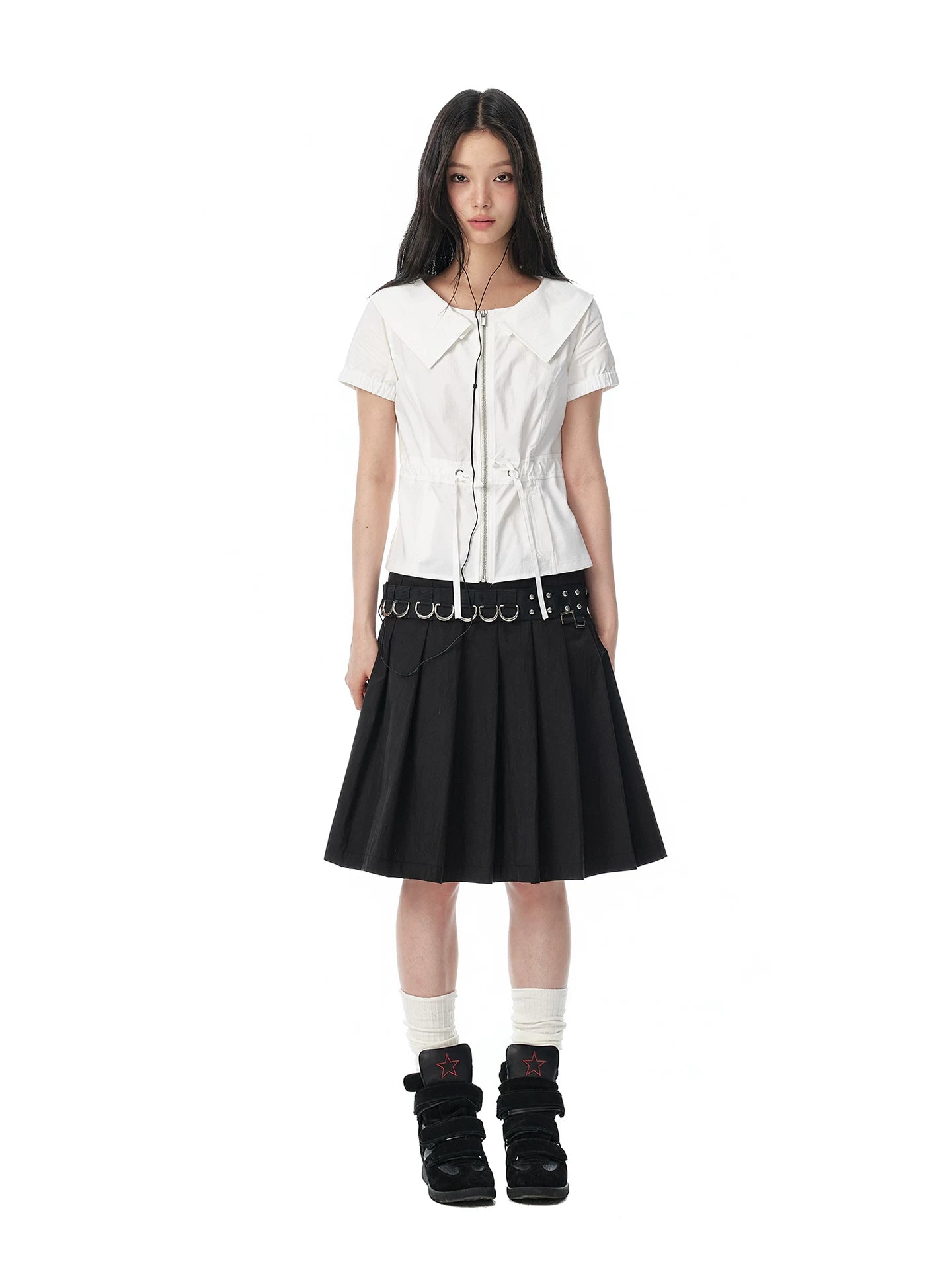 JIKOO Retro Large Lapel Drawstring Shirt