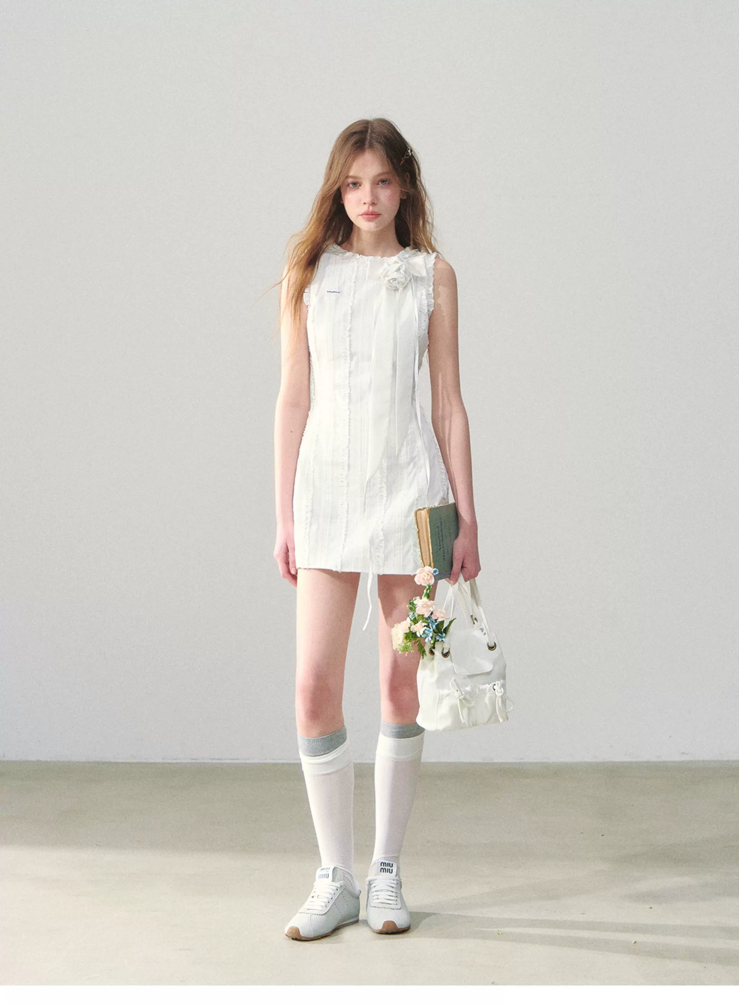 SunsetPark Vertical Striped Lace Stitching Sleeveless Dress