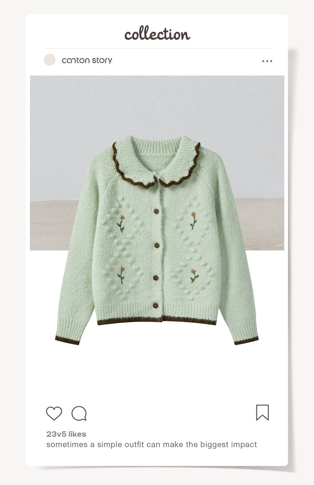 Cantonstory Soft Waxy Sweet Lapel Knit Sweater