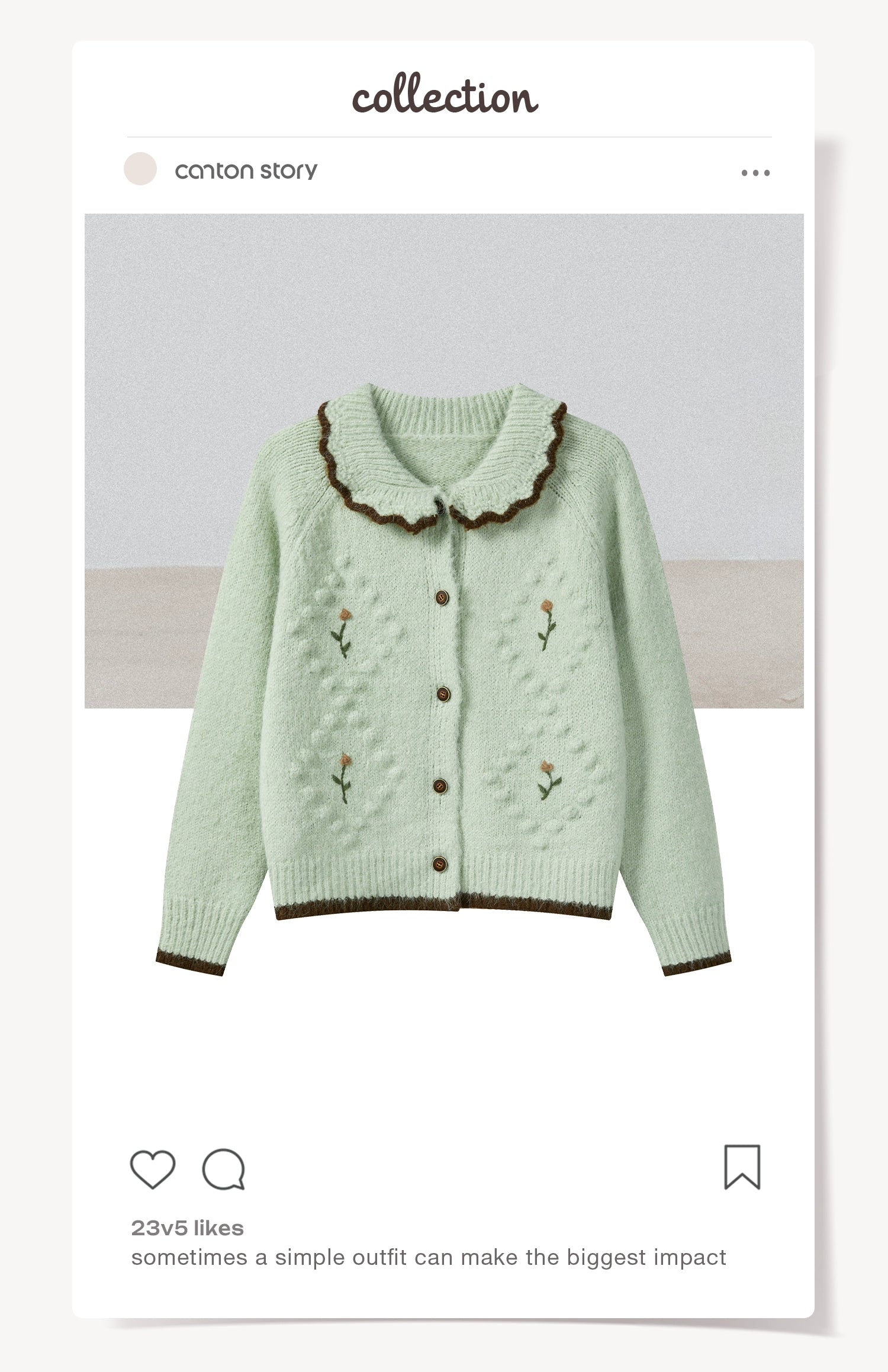 Cantonstory Soft Waxy Sweet Lapel Knit Sweater