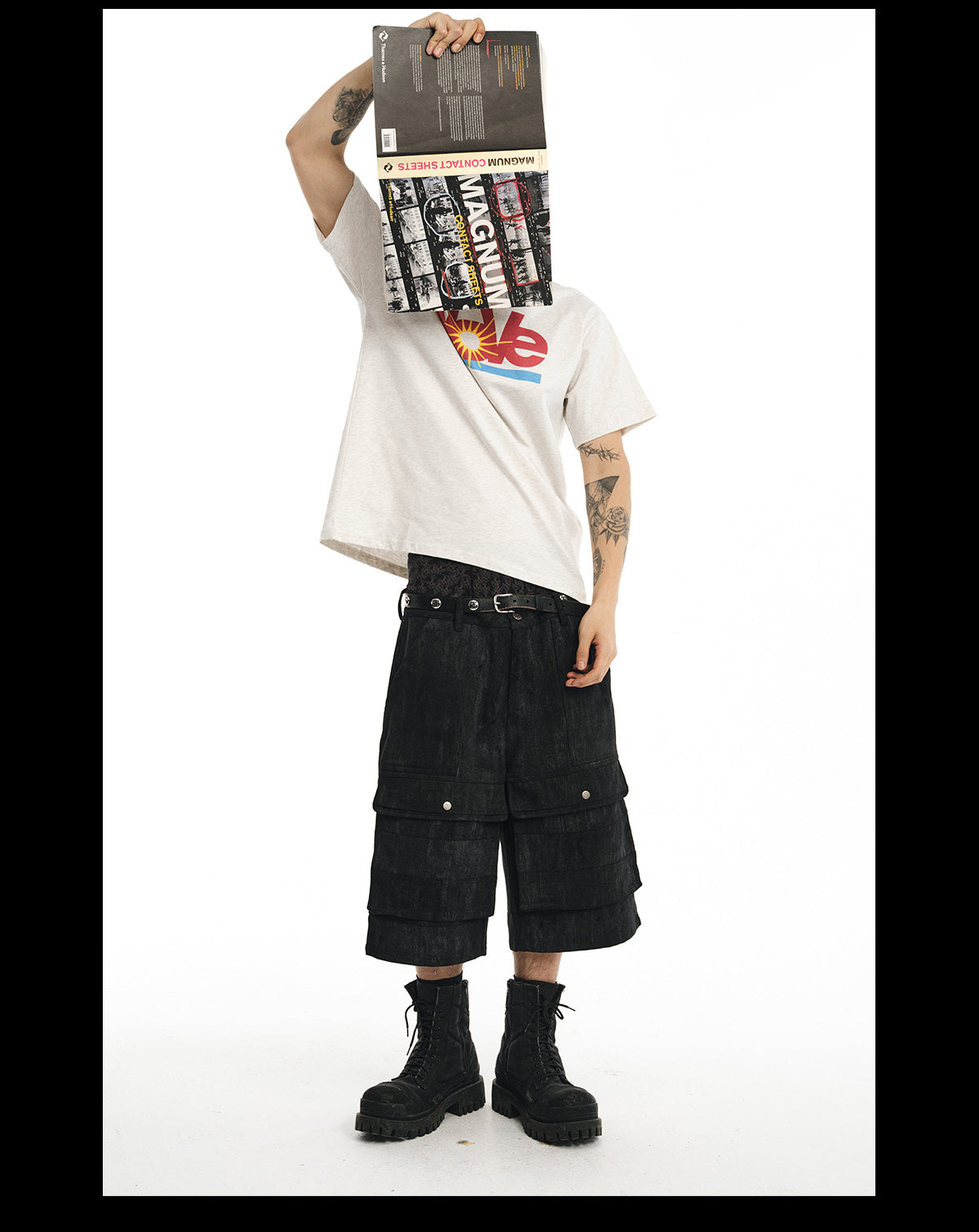 NOVACAM wasteland wind retro camouflage baggy heavy mottled old black cropped pants