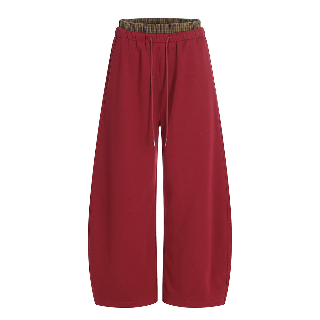 11KN Retro Fake Two-piece Double Waist Straight Loose Casual Pants