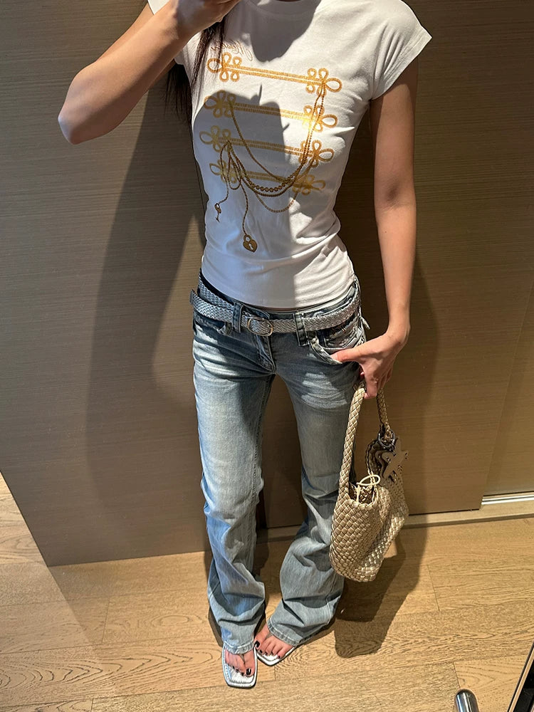 EAHO Chain Bronzing Printing Slim and Thin Tee