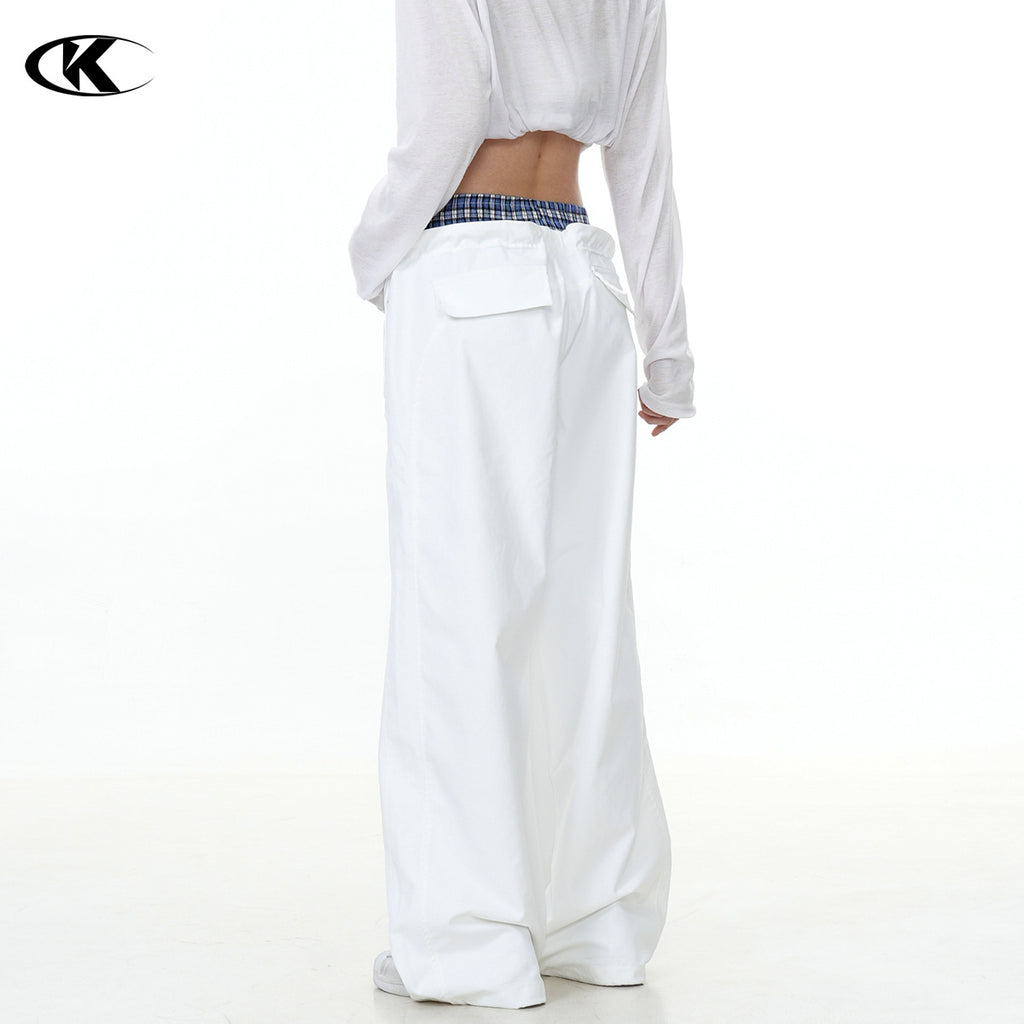 11KN retro plaid splicing fake two-piece paratrooper pants