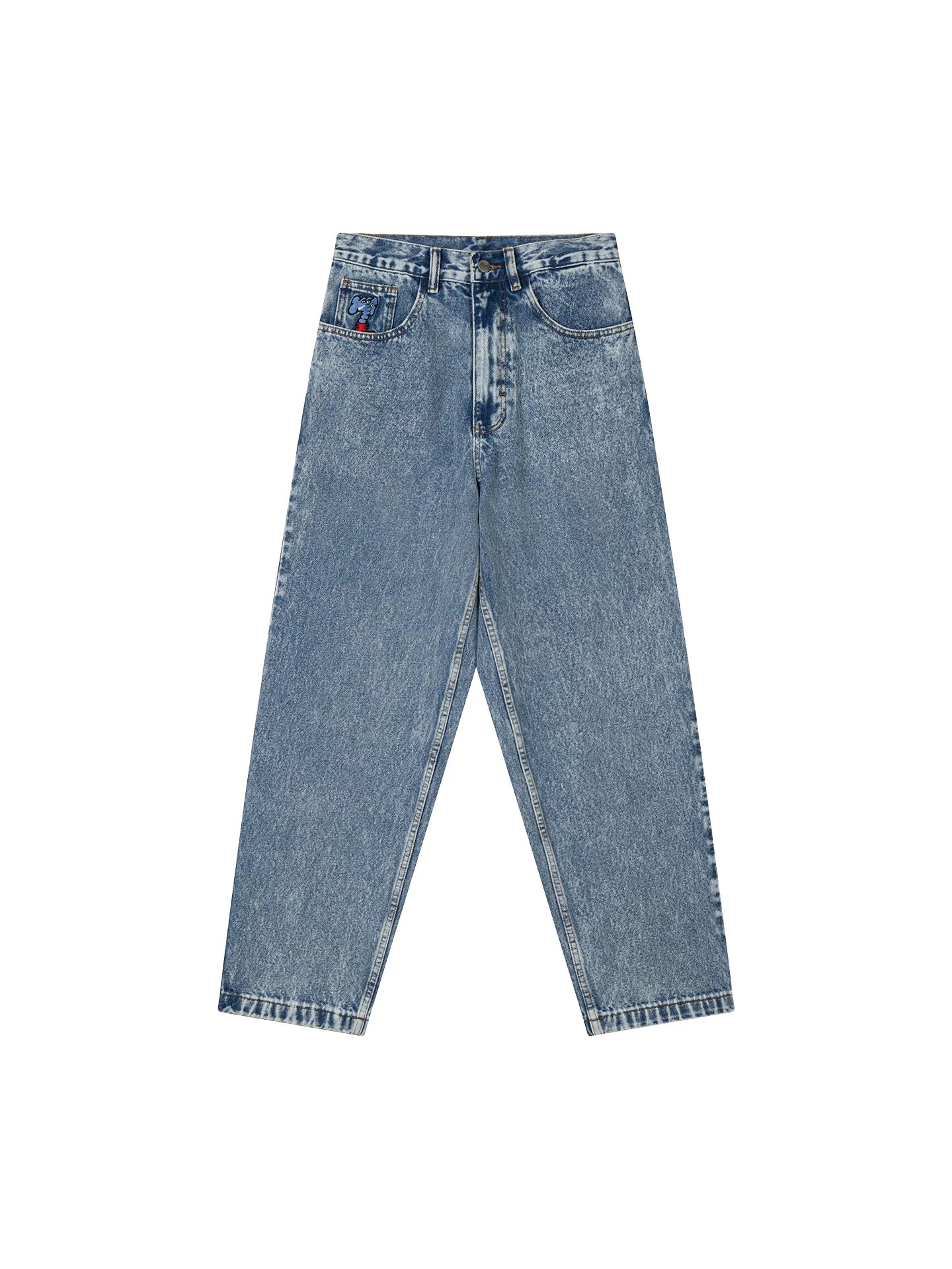 MindError Vintage Baby Elephant Embroidered Loose Straight Jeans