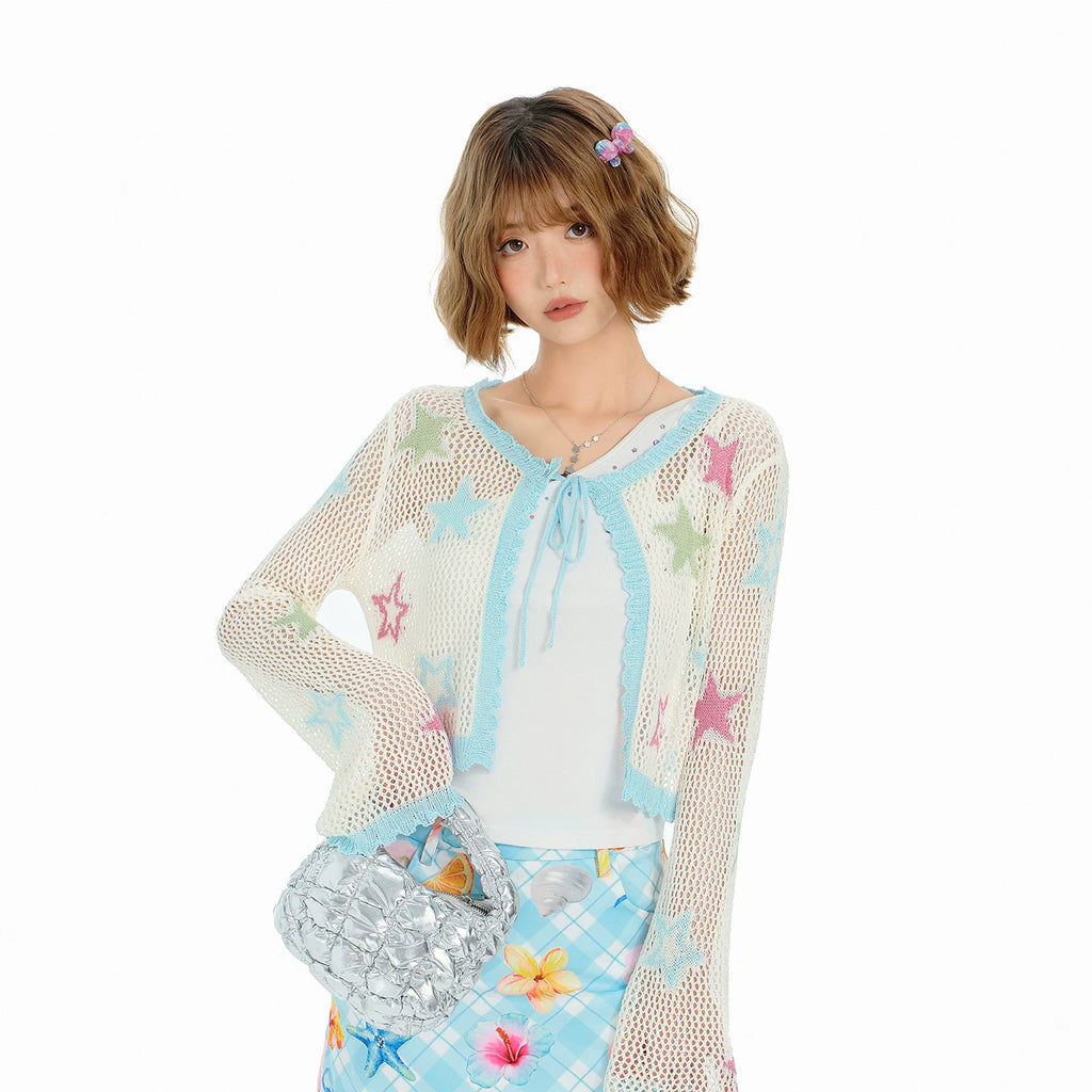 Girlyhalo Contrast Flower Knitted Cardigan