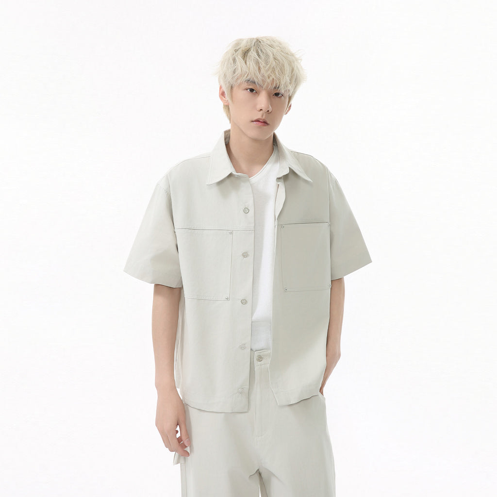 MTLCLOTHES Lapel Shirt Solid Color Tooling Casual Versatile Suit