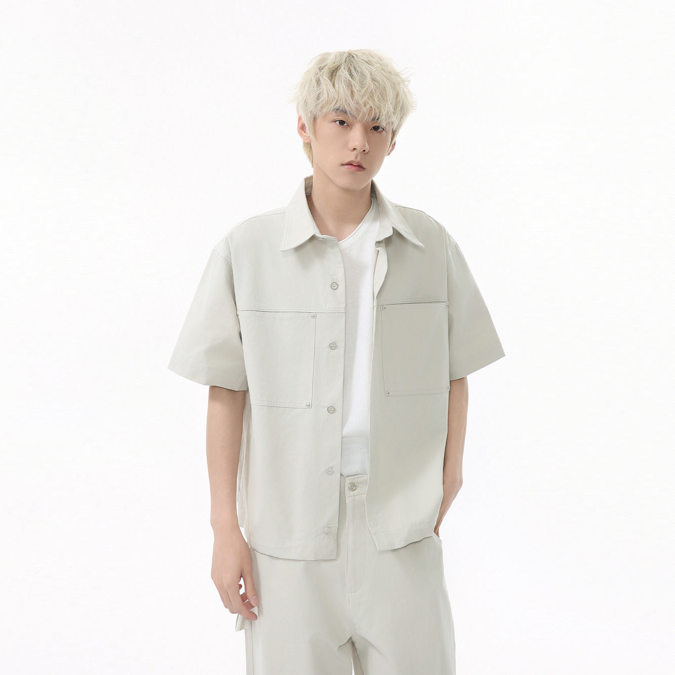 MTLCLOTHES Lapel Shirt Solid Color Tooling Casual Versatile Suit