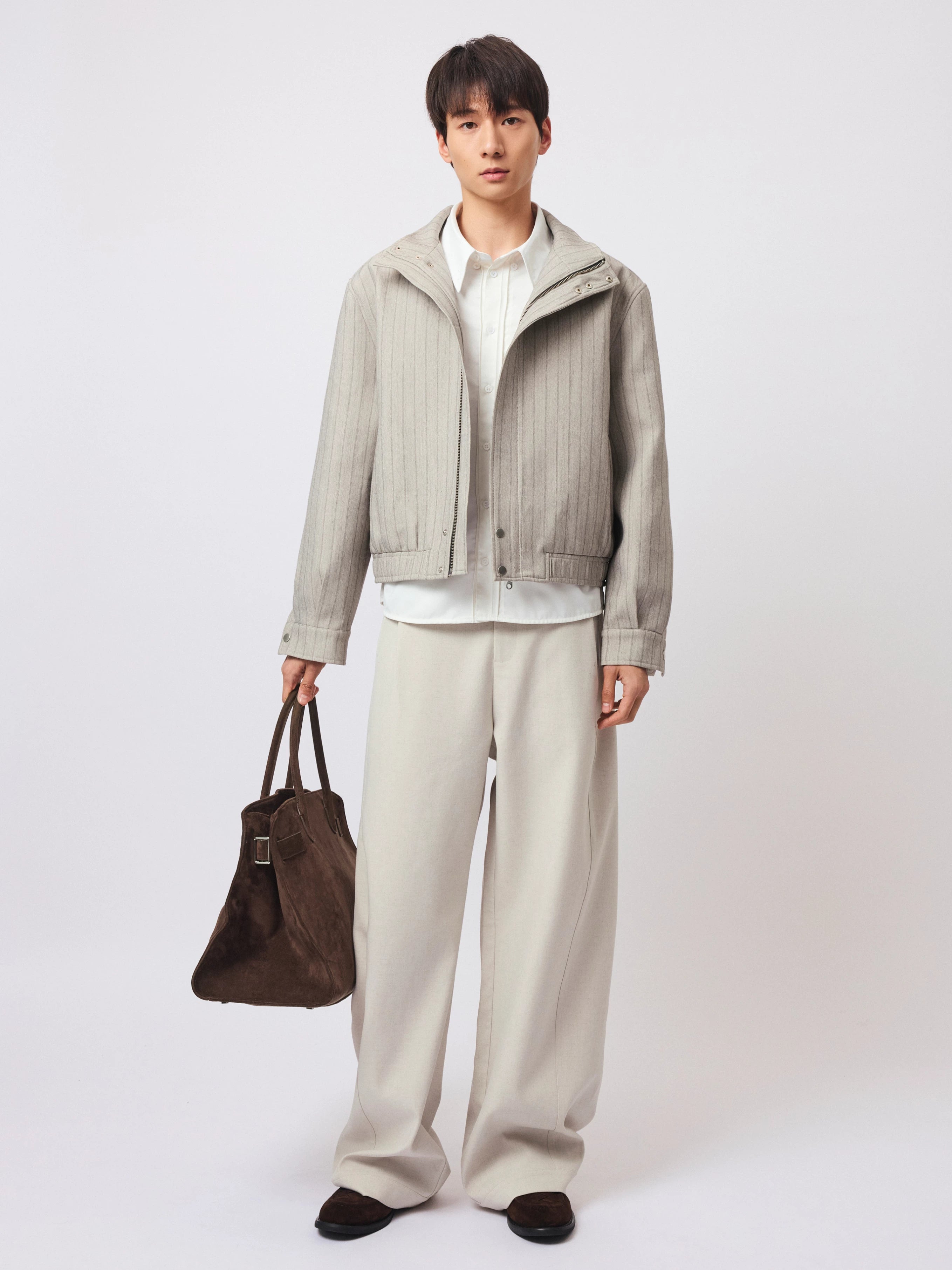 Stay the Night Vintage Striped Shoulder Fit Harrington Stand-Up Jacket