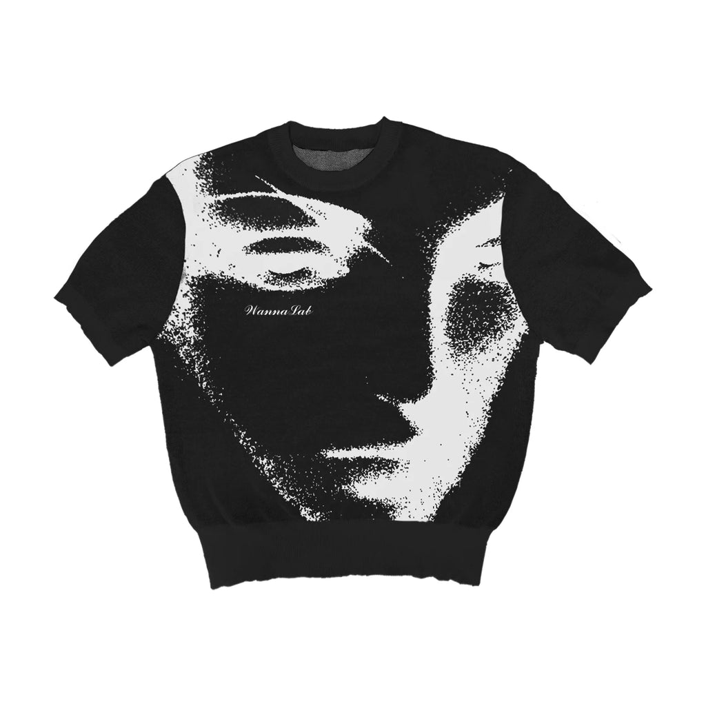 WANNA LAB Face Jacquard Front Shoulder Waist Knitted Tee