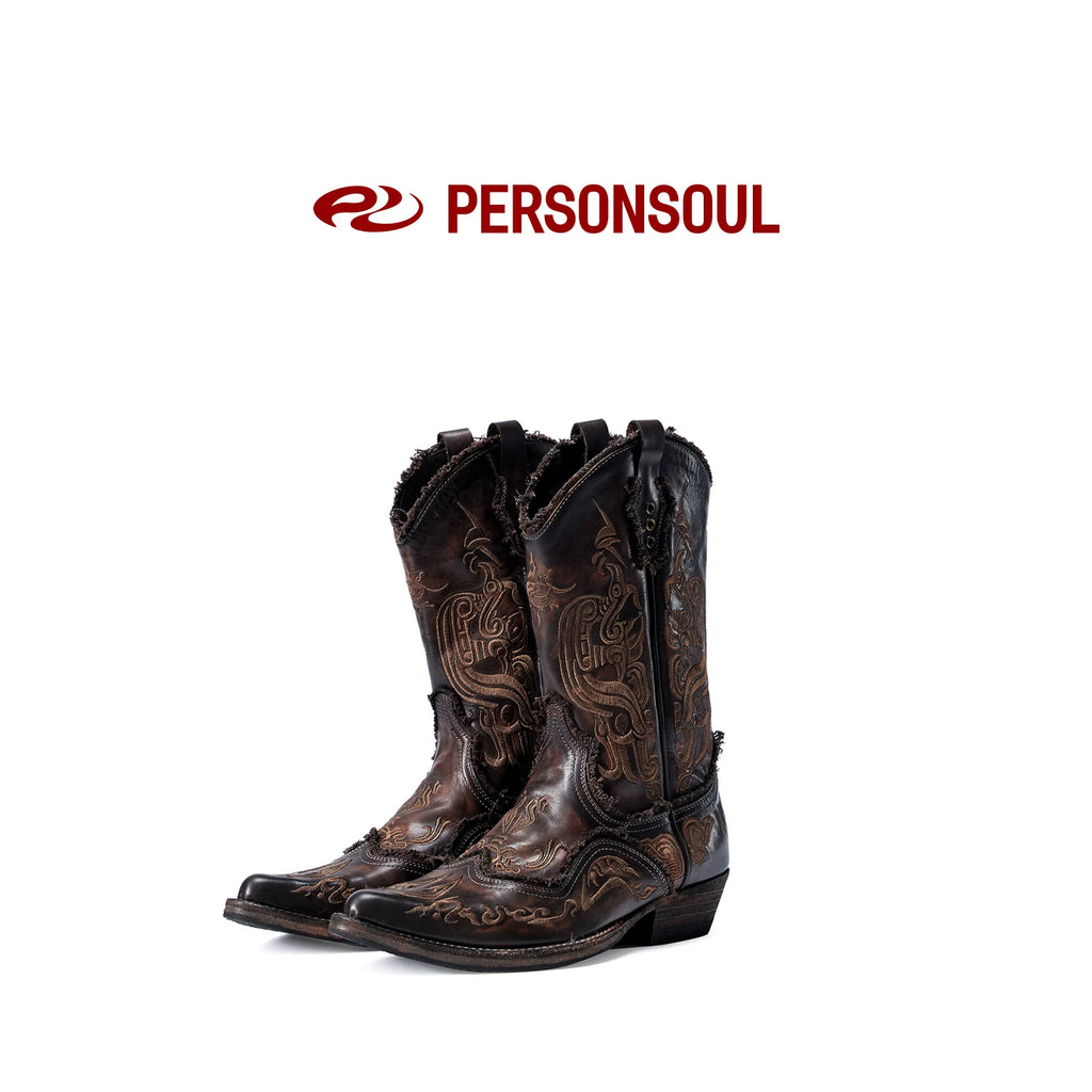 PERSONSOUL Pattern Embroidery Mid-tube Western Boots Knight Boots