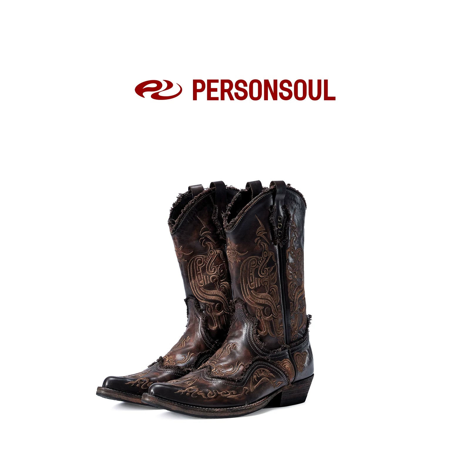 PERSONSOUL Pattern Embroidery Mid-tube Western Boots Knight Boots