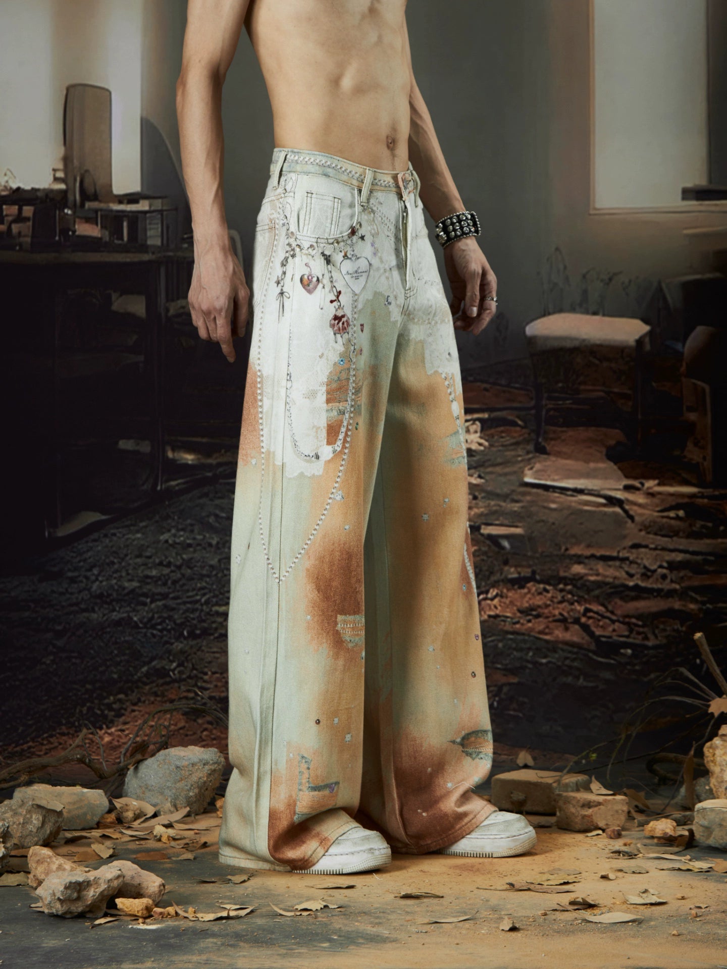 NOMANIAI Old Loose Straight Print Jeans