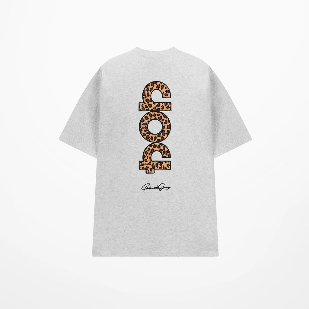 404MOB Leopard Print Alphabet Embroidered Round Neck Versatile Tee