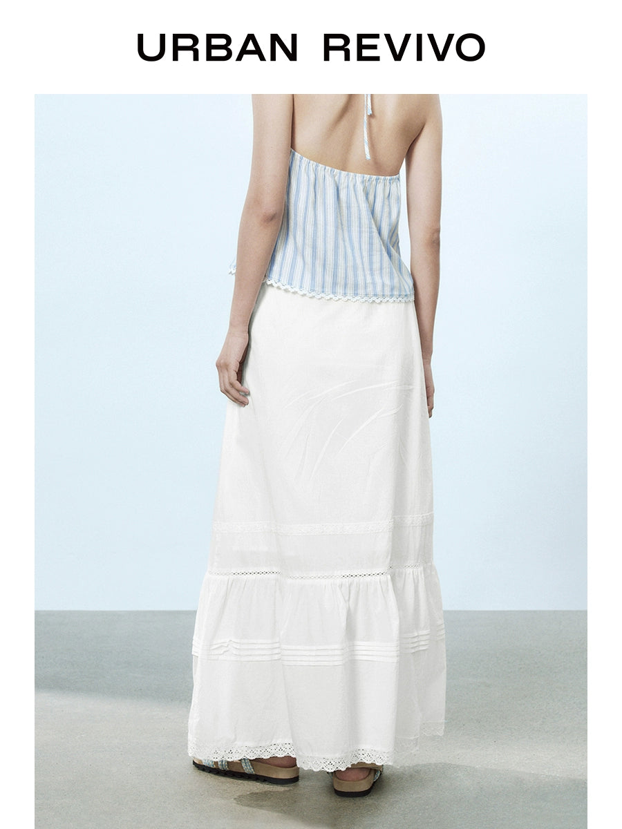 URBAN REVIVO Wave Splicing Lace Skirt