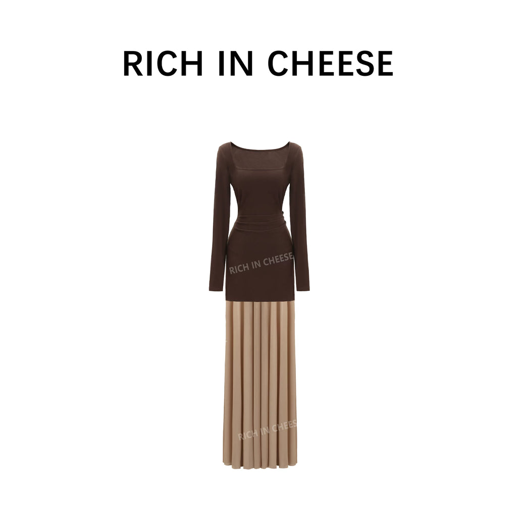 RICH IN CHEESE Stitched Fishtail Mesh Waist Dress