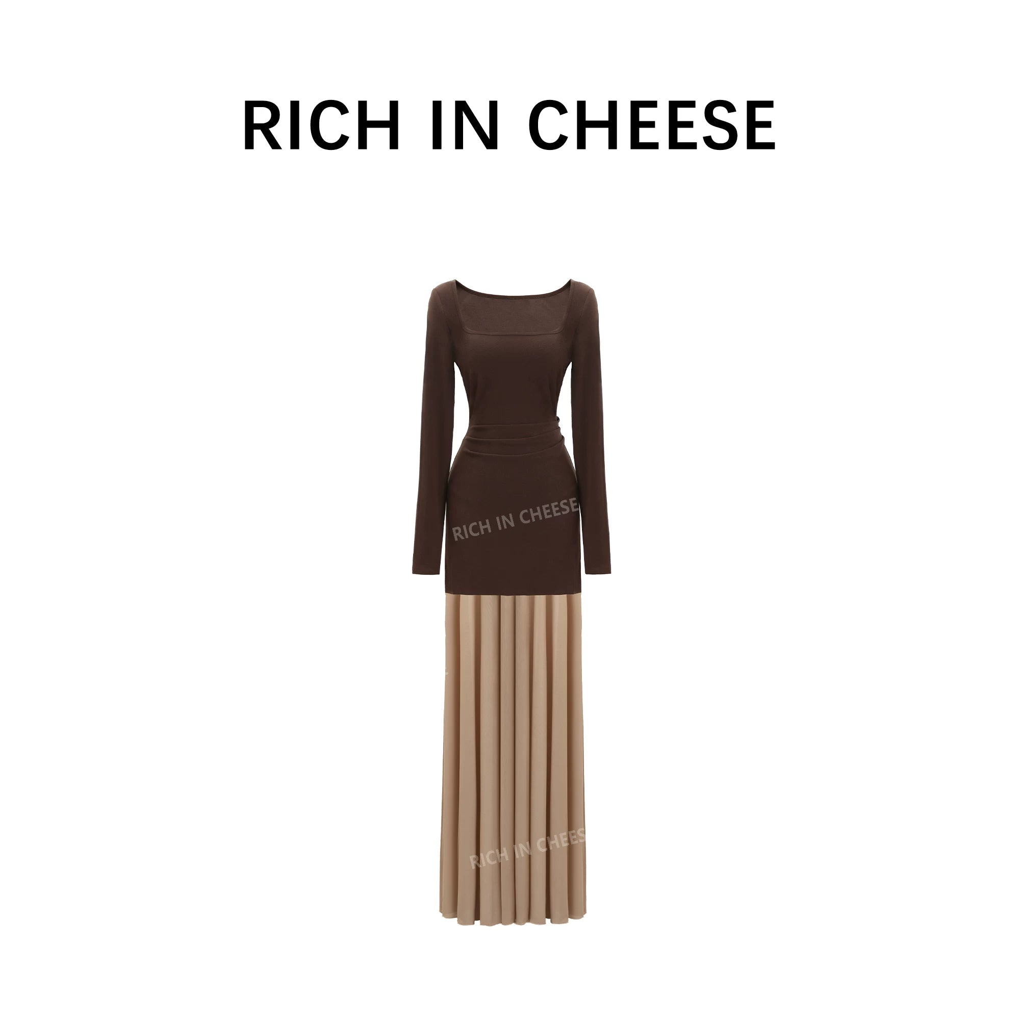 RICH IN CHEESE Stitched Fishtail Mesh Waist Dress
