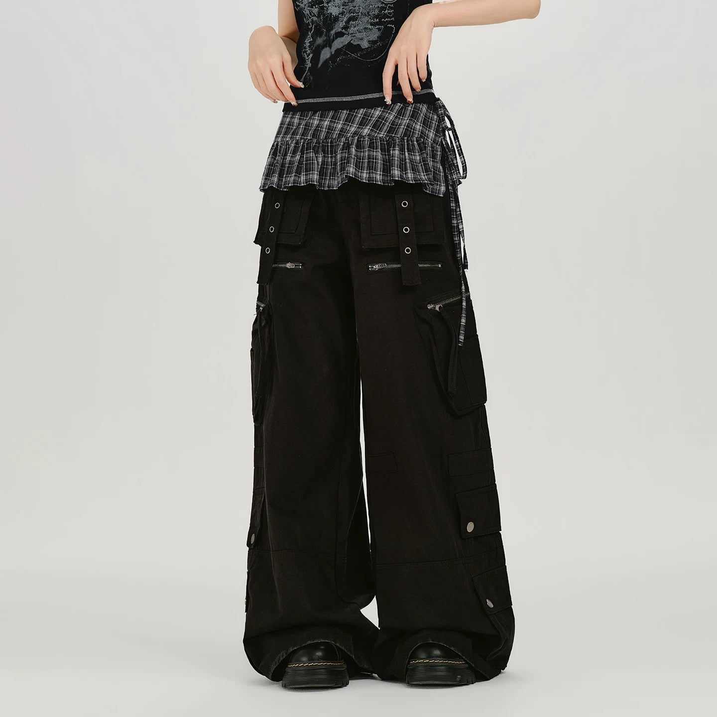 Girlyhalo Casual Versatile Plaid Fart Curtain